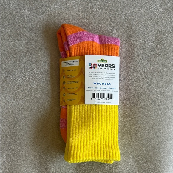 Bombas Sesame Street “Big Bird “Striped Socks - Orange, Pink, Yellow - Picture 6 of 6